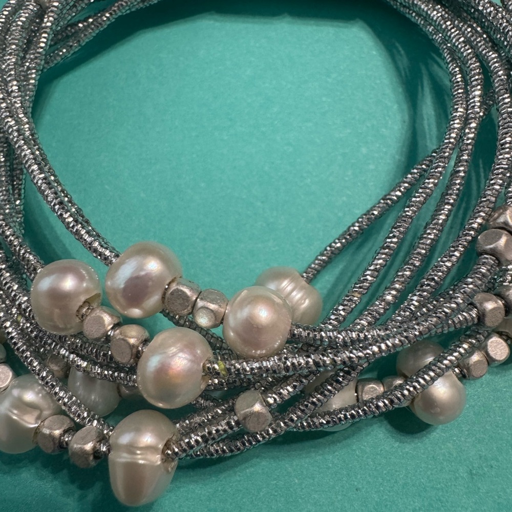 Faux Silver and Pearl Bracelet